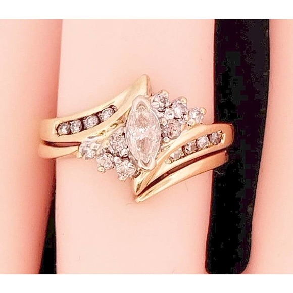 14K Diamond Wedding Ring Set/ Engagement Ring REAL DIAMONDS Size 5.6 - Picture 4 of 12